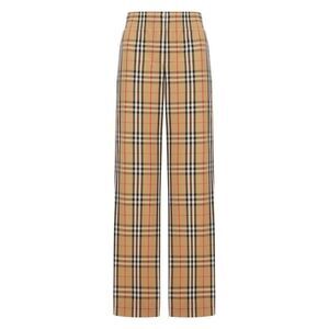 Burberry Women Check Cotton Wide-Leg Trousers With Contrasting Side Stripes